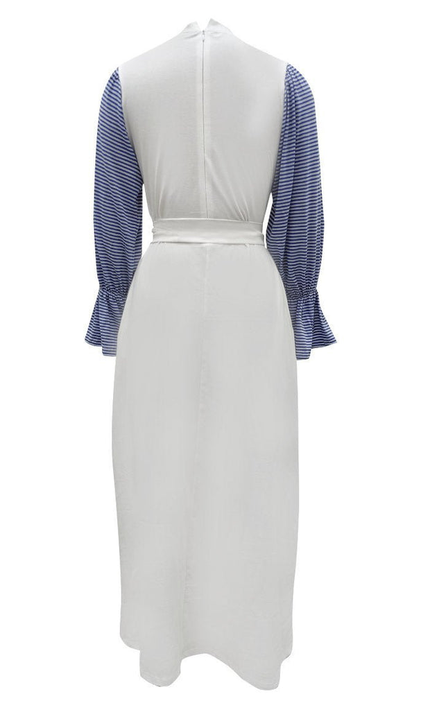 Everydaywear White And Blue Cotton Jersey Abaya With Pockets - Final Sale - EastEssence.com