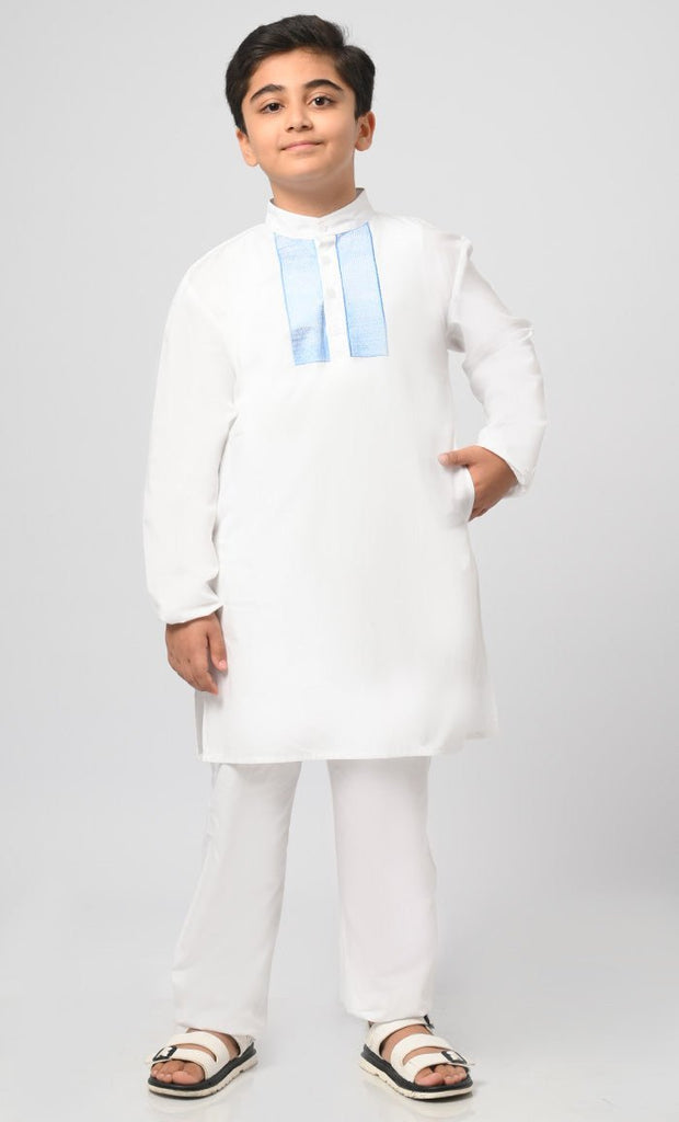 Farhan Muslim Boys Poplin Kurta Pajama Set - Final Sale - EastEssence.com