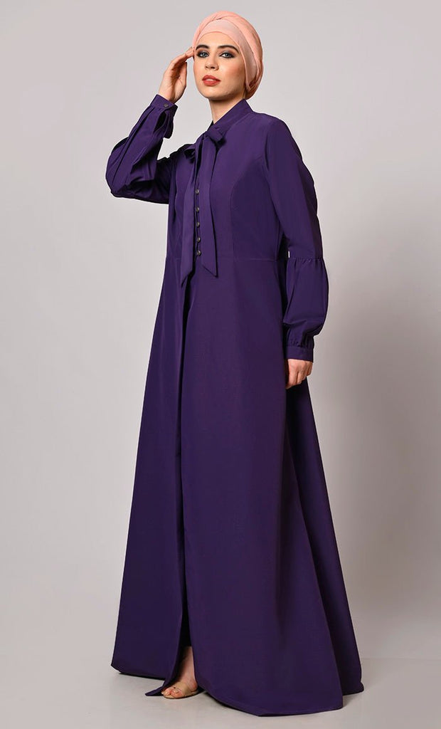 Fashion Fusion: Purple Front Slit Abaya and Pant Set - Final Sale - EastEssence.com