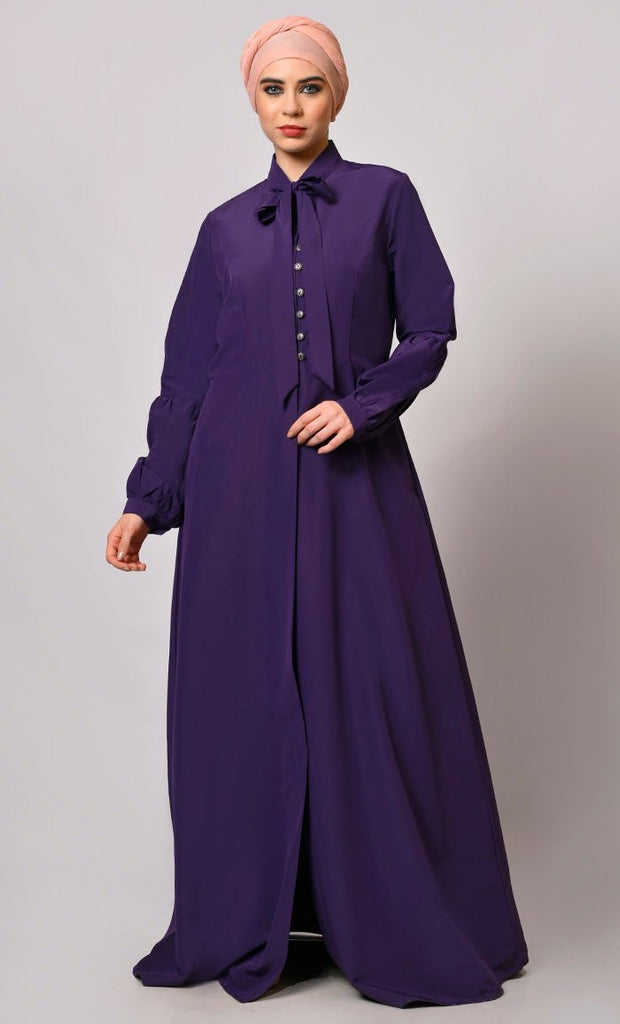 Fashion Fusion: Purple Front Slit Abaya and Pant Set - Final Sale - EastEssence.com