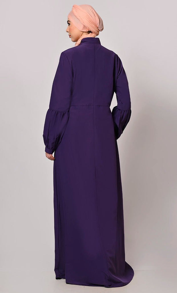 Fashion Fusion: Purple Front Slit Abaya and Pant Set - Final Sale - EastEssence.com