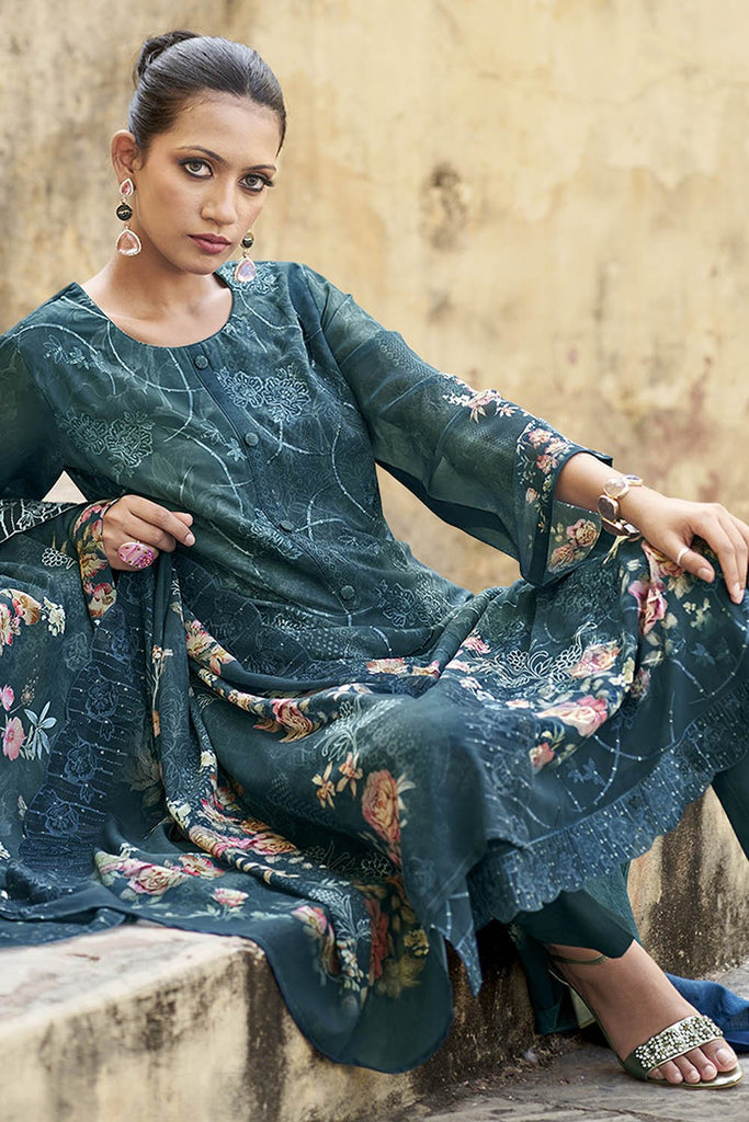 Festive Organza Printed Suit Set - EastEssence.com