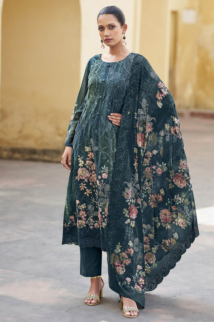 Festive Organza Printed Suit Set - EastEssence.com