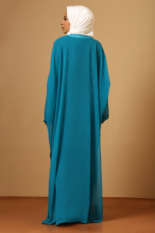 Fine Georgette Kaftan Abaya with Heavy Gold Zari Embroidery - EastEssence.com