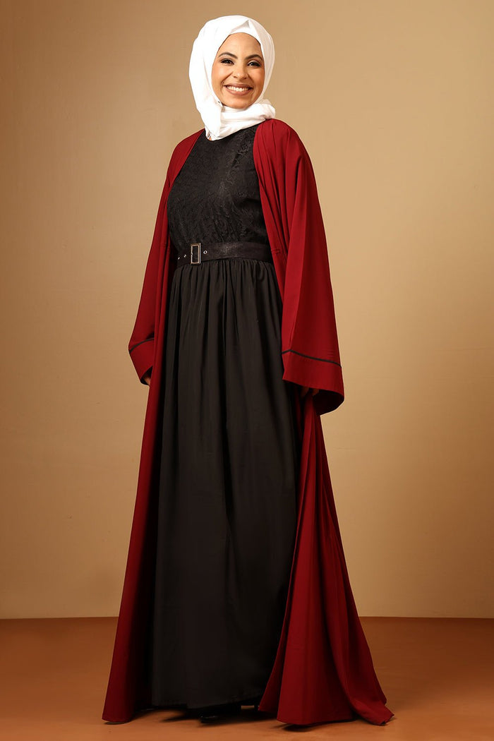 Firdous Bell Sleeve Shrug Abaya with Inner Dress & Adjustable Belt