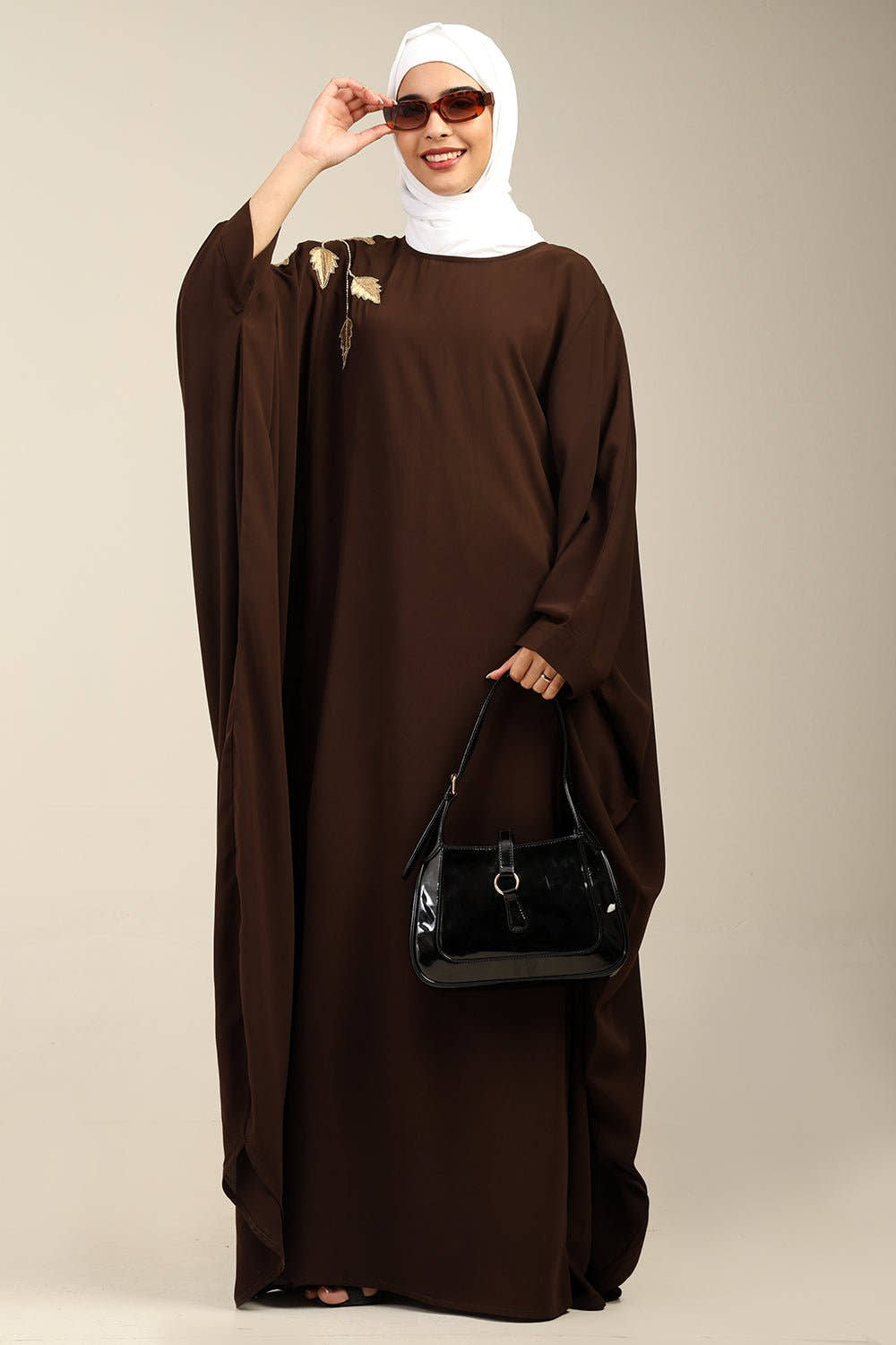 Firdous Golden Embroidered Kaftan dress - EastEssence.com