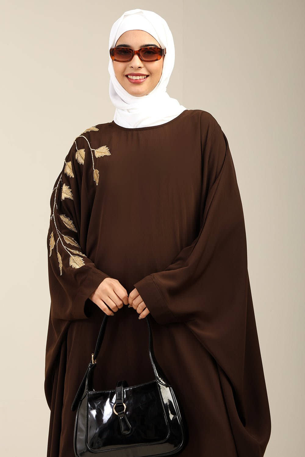 Firdous Golden Embroidered Kaftan dress - EastEssence.com