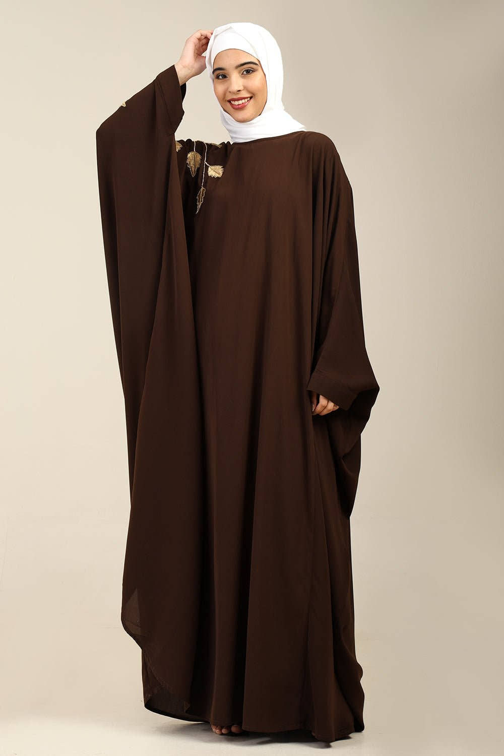 Firdous Golden Embroidered Kaftan dress - EastEssence.com