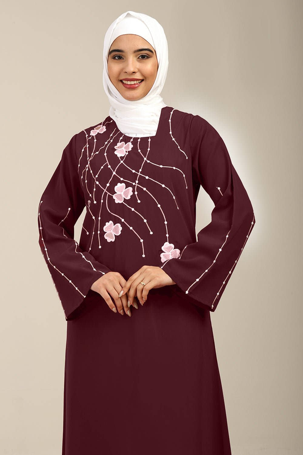 Firdous Sequined Embroidered A - Line Abaya - EastEssence.com