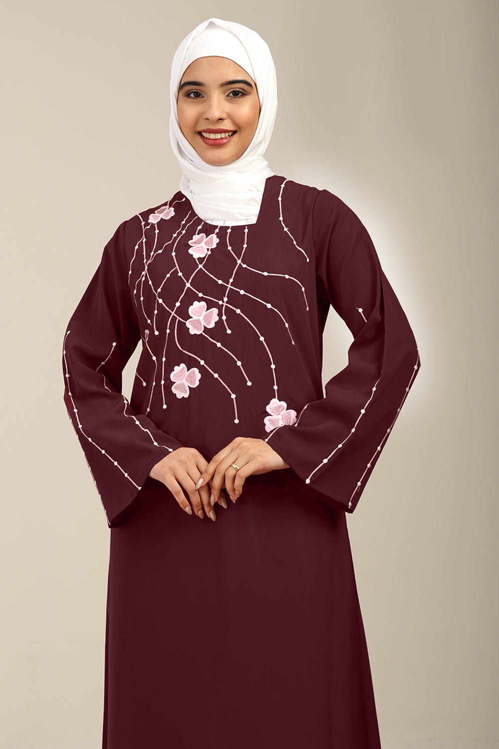 Firdous Sequined Embroidered A - Line Abaya - EastEssence.com