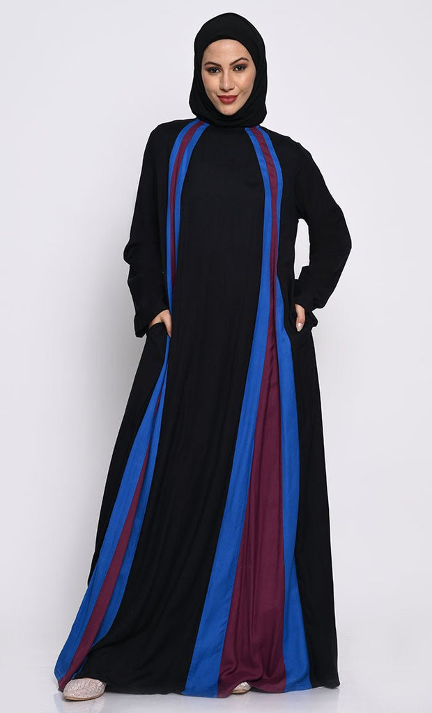 Flared Rayon Fabric Abaya with Full Sleeves and Side Pockets - EastEssence.com