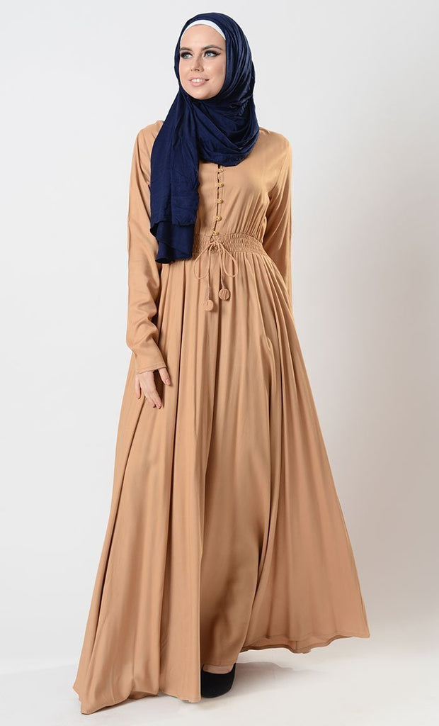 Flared Skirt Soft Rayon Abaya Dress ( Navy Blue ) - Final Sale - EastEssence.com