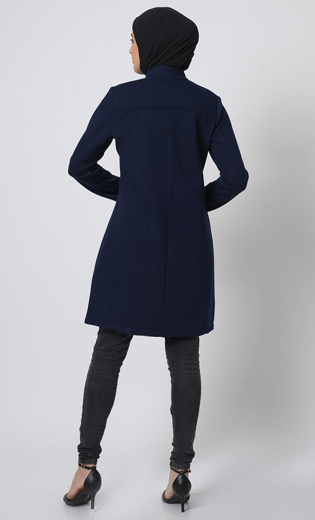 Fleece Tunic – Front Zipper, Stand Collar, Chest Pocket - EastEssence.com