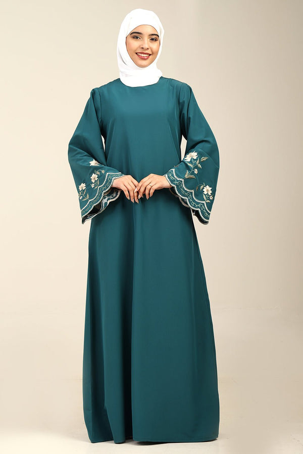 Floral A - Line Kashibo Abaya with Embroidered Bell Sleeves - EastEssence.com