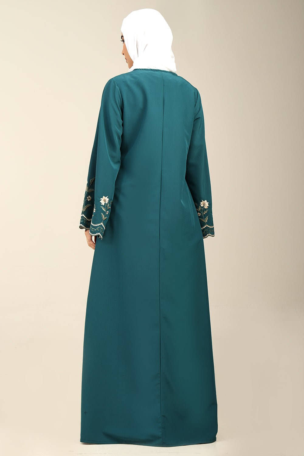 Floral A - Line Kashibo Abaya with Embroidered Bell Sleeves - EastEssence.com