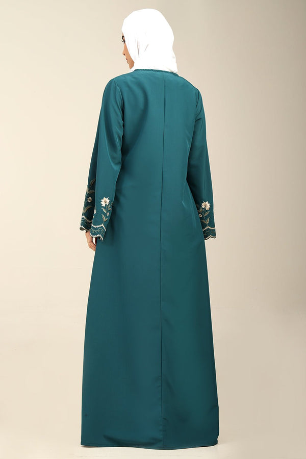 Floral A - Line Kashibo Abaya with Embroidered Bell Sleeves - EastEssence.com