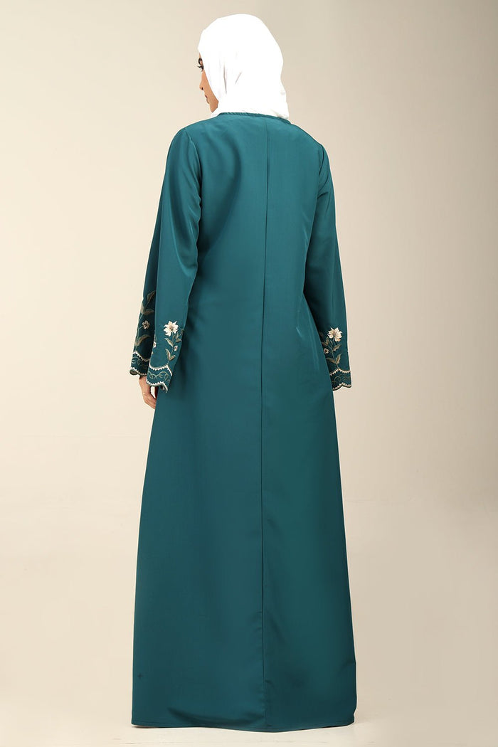 Floral A-Line Kashibo Abaya with Embroidered Bell Sleeves