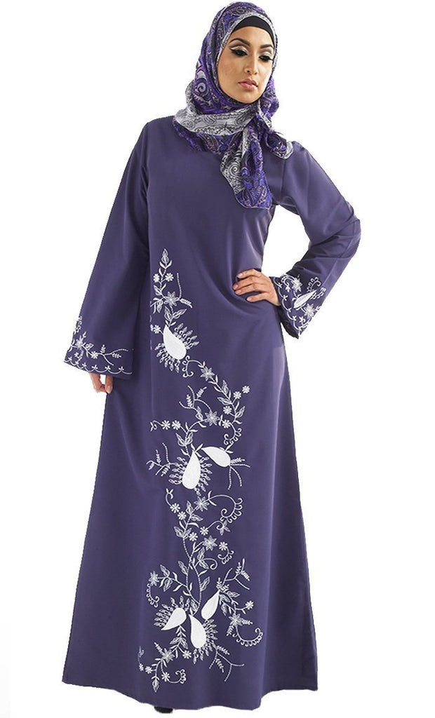 Floral Embroidered A Line Abaya Dress - Final Sale - EastEssence.com