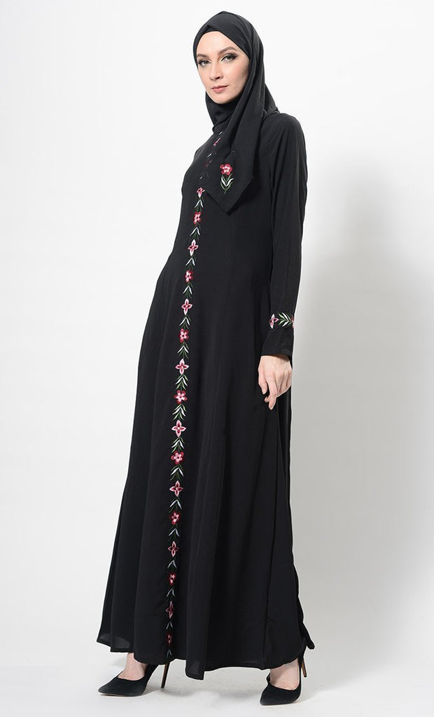 Floral Embroidered Abaya Dress And Hijab Set - Final Sale - EastEssence.com