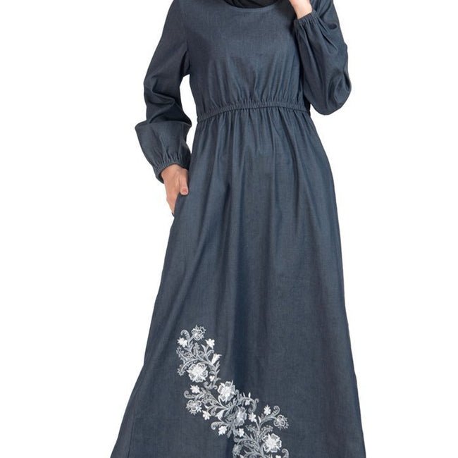 Floral embroidered fit and arabian abaya dress - EastEssence.com