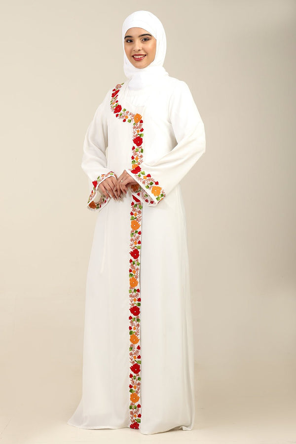 Floral Embroidered Nida Fabric Abaya - EastEssence.com