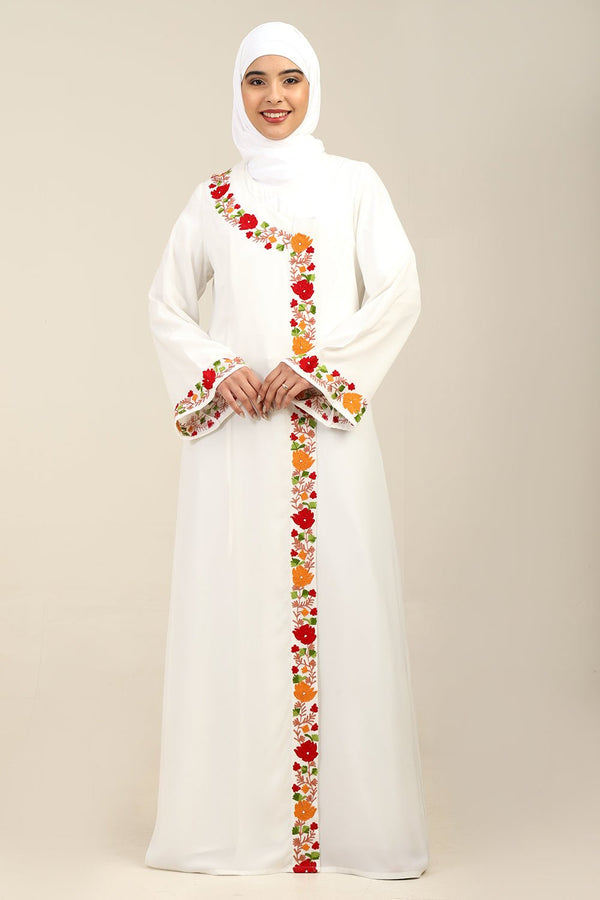 Floral Embroidered Nida Fabric Abaya - EastEssence.com