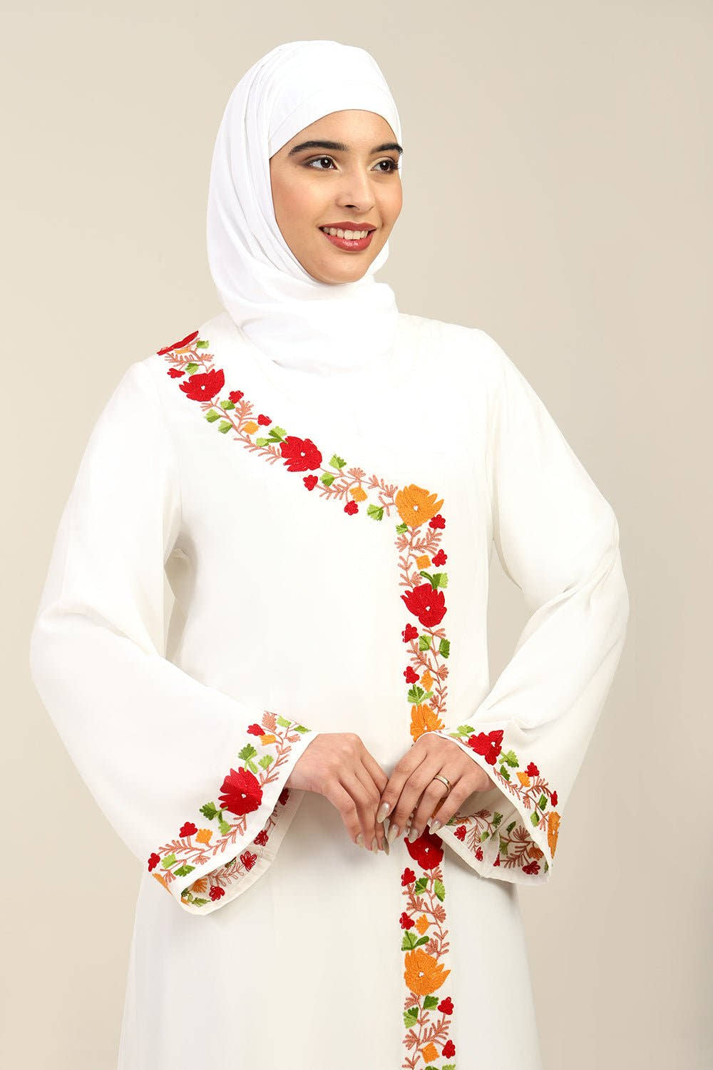 Floral Embroidered Nida Fabric Abaya - EastEssence.com