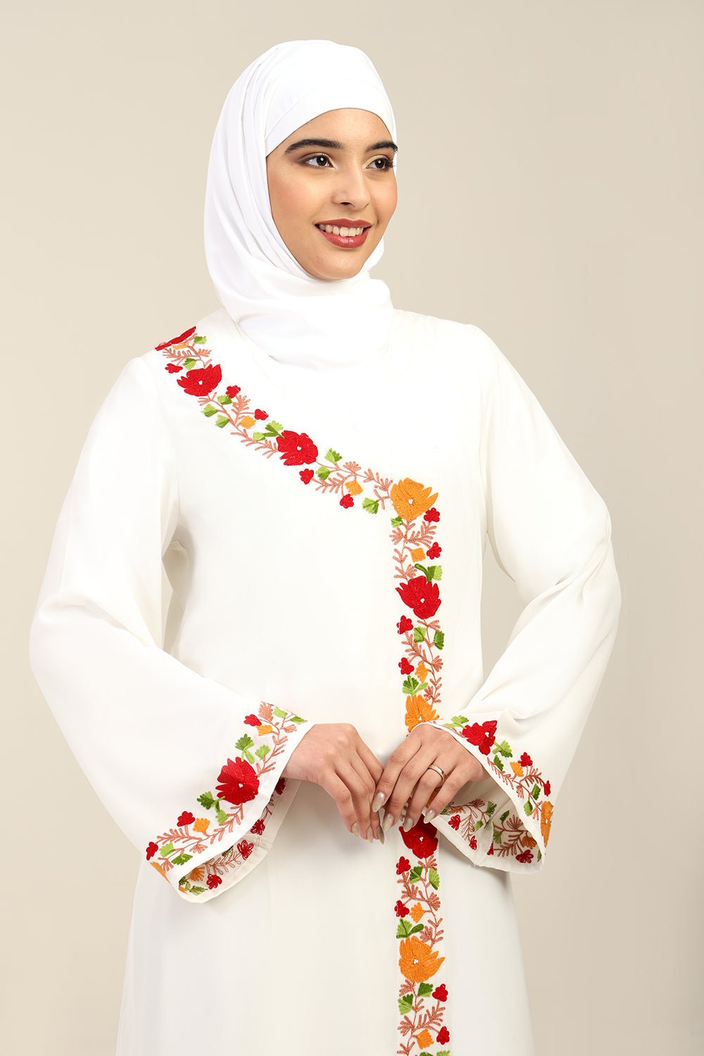 Floral Embroidered Nida Fabric Abaya - EastEssence.com