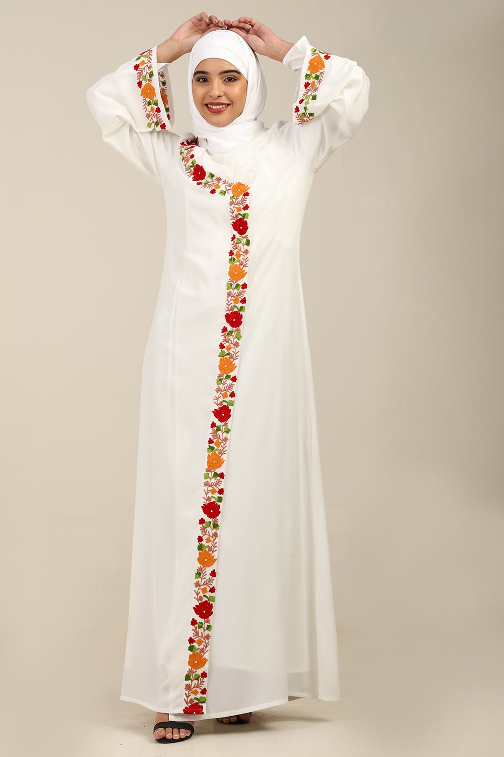 Floral Embroidered Nida Fabric Abaya - EastEssence.com