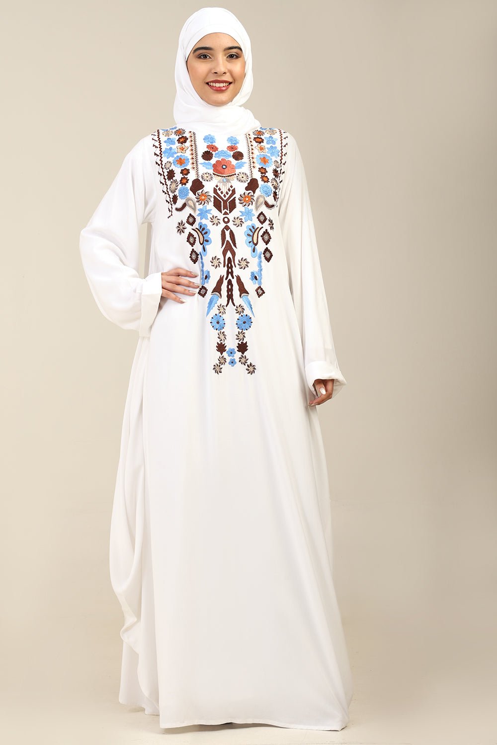 Floral Embroidered Rayon Kaftan Abaya - EastEssence.com