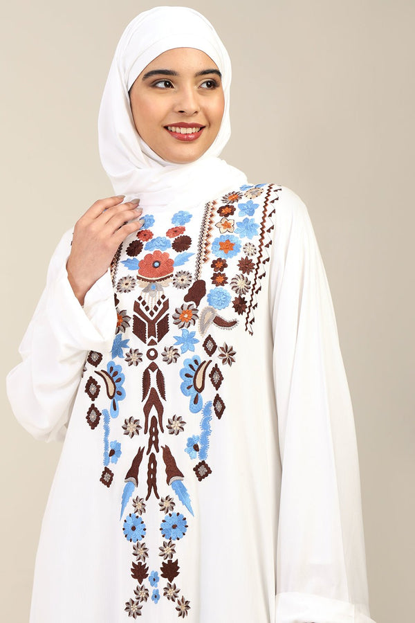 Floral Embroidered Rayon Kaftan Abaya - EastEssence.com
