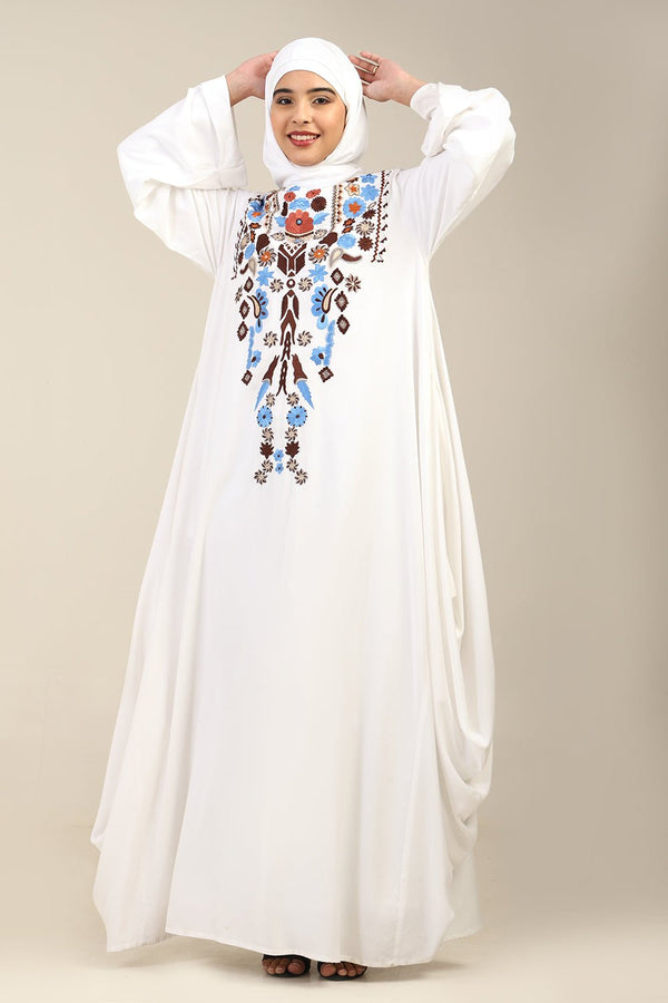 Floral Embroidered Rayon Kaftan Abaya - EastEssence.com