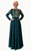 Floral embroidered tradtitional abaya dress and hijab set - EastEssence.com