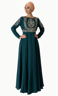Floral embroidered tradtitional abaya dress and hijab set - EastEssence.com