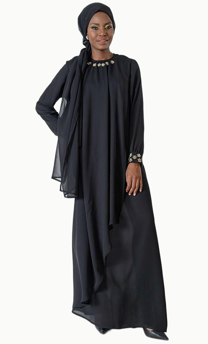 Floral motifs elegant abaya dress - EastEssence.com