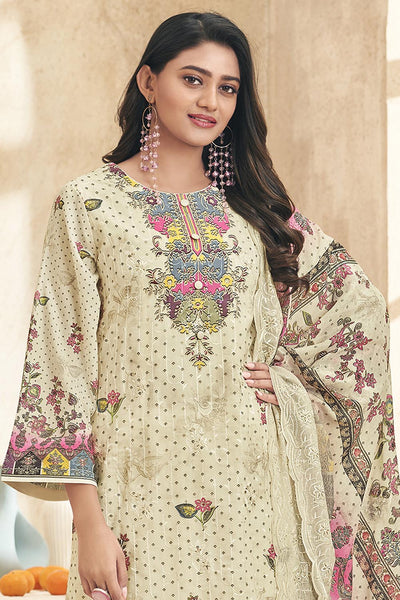 Floral Printed Cotton Kameez Pant Set with Dupatta - EastEssence.com