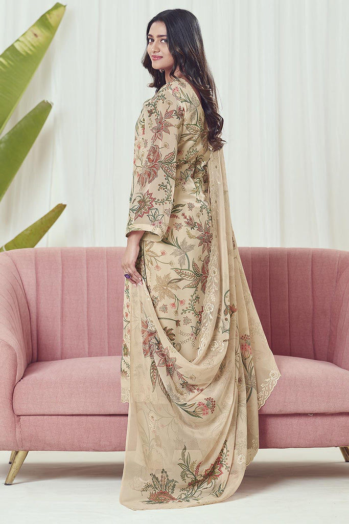 Floral Printed Georgette Kurta Pant Set with 3/4th Sleeves - EastEssence.com