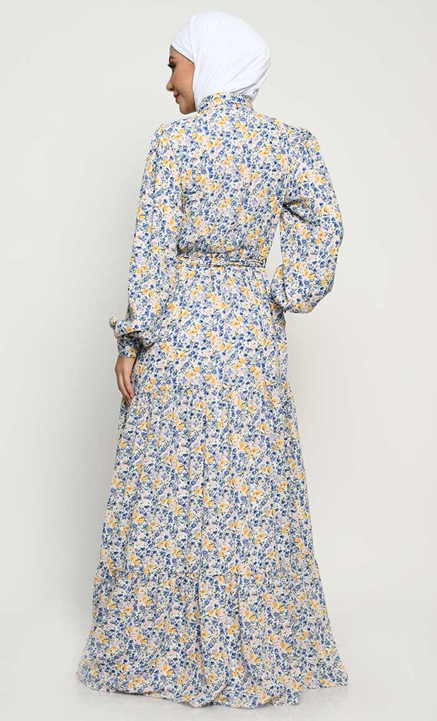 Floral Printed Summer Cool Fabric Abaya with Adjustable Belt - EastEssence.com