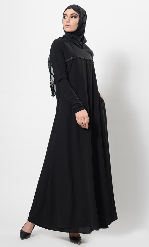 Flow with lace abaya + Free Hijab - Final Sale - EastEssence.com