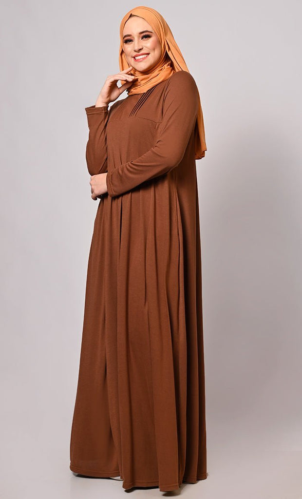 Flowing Elegance: Brown Flared Abaya With Pockets - Final Sale - EastEssence.com