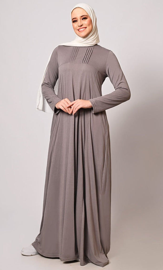 Flowing Elegance: Grey Flared Abaya With Pockets - Final Sale - EastEssence.com