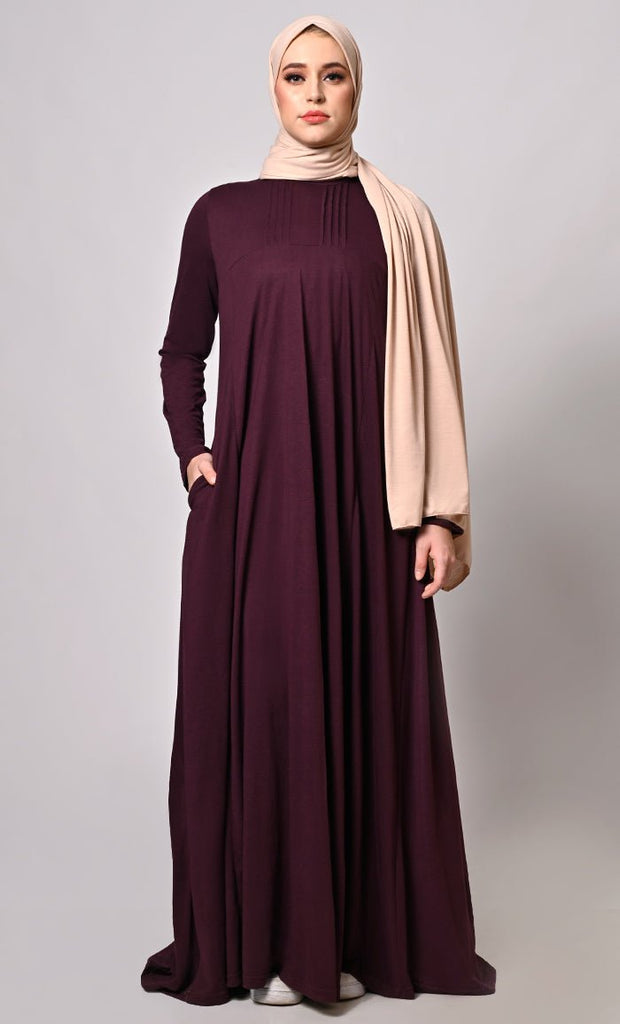 Flowing Elegance: Wine Flared Abaya With Pockets - EastEssence.com
