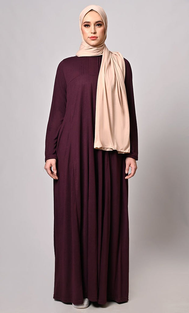 Flowing Elegance: Wine Flared Abaya With Pockets - Final Sale - EastEssence.com