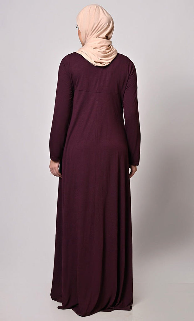 Flowing Elegance: Wine Flared Abaya With Pockets - Final Sale - EastEssence.com