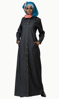 Front Open Button Down Denim Jilbab Abaya - EastEssence.com