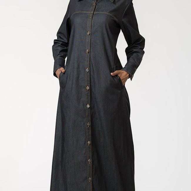 Front Open Button Down Denim Jilbab Abaya - EastEssence.com