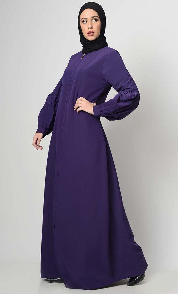 Front Zipper Basic Purple Abaya - Final Sale - EastEssence.com