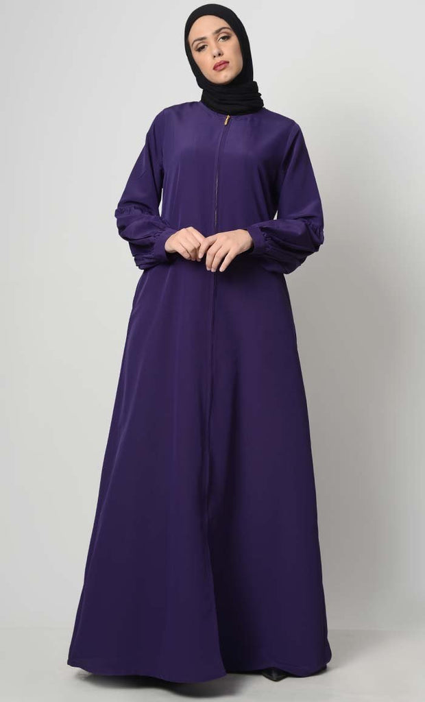 Front Zipper Basic Purple Abaya - Final Sale - EastEssence.com