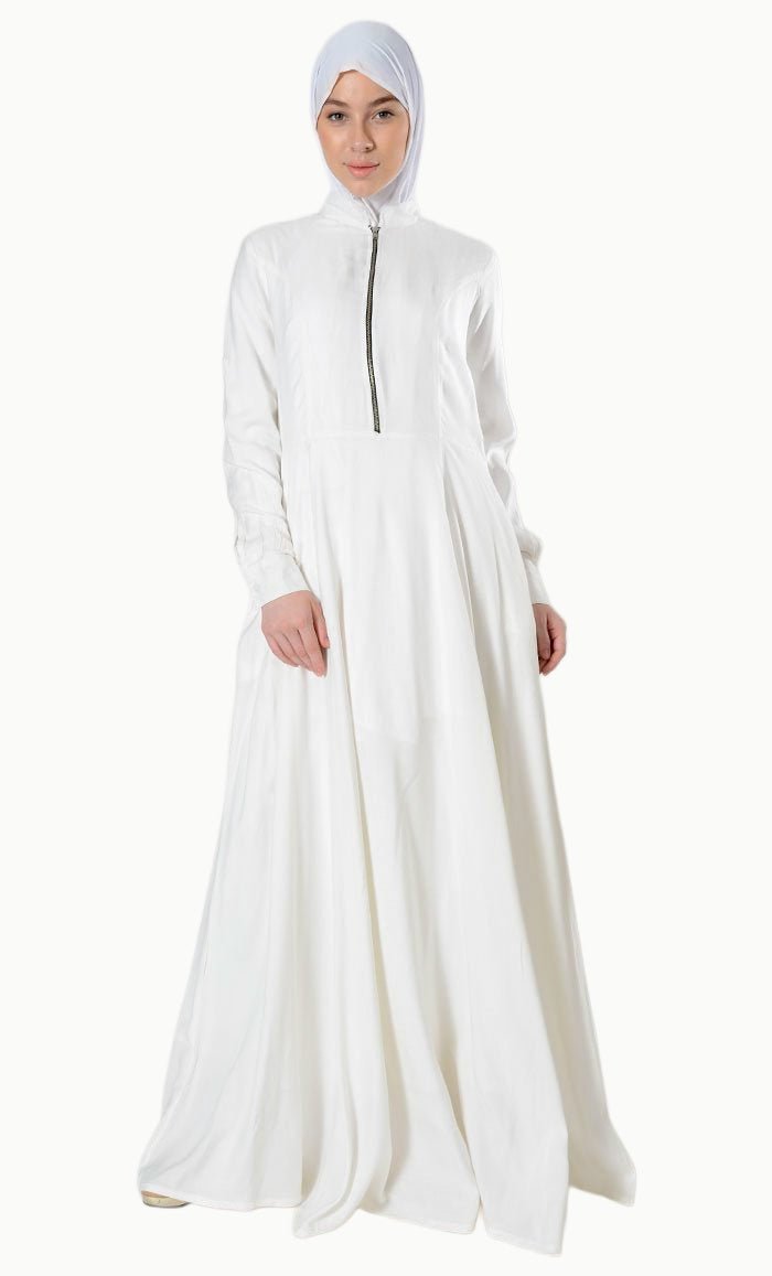 Front Zipper detail pleated Umrah Hajj Abaya dress - EastEssence.com