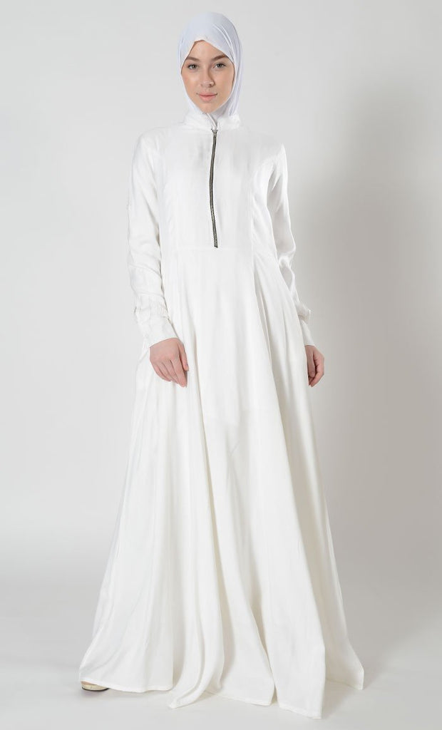 Front Zipper detail pleated Umrah Hajj Abaya dress - Final Sale - EastEssence.com